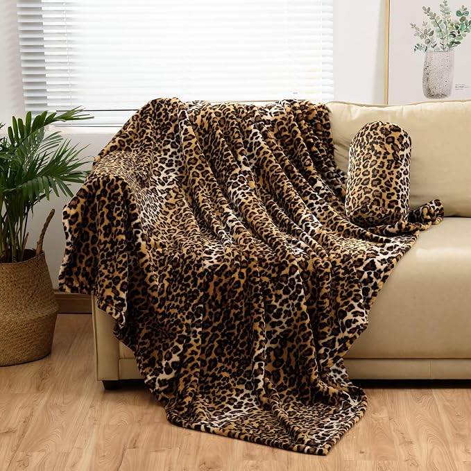 Bnuitland Leopard Print Fleece Flannel Throw by BNUITLAND