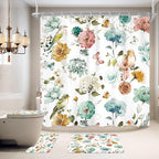 4 PCS Green Floral Birds Bathroom Set by Ufeela