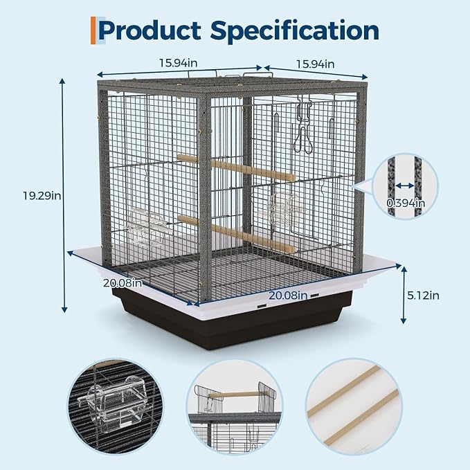 Bird Flight Cage 16 x 16 x 20 Inch, Wrought Iron Parrot Cage - Image 2