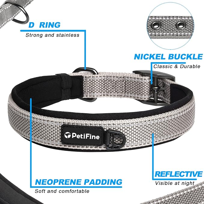 PetiFine Dog Collar for Large Dogs, Neoprene Padded and Adjustable, Reflective - Image 3