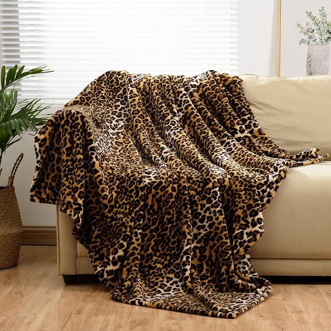 Bnuitland Leopard Print Fleece Flannel Throw Blanket, Super Soft 300 GSM Double by BNUITLAND
