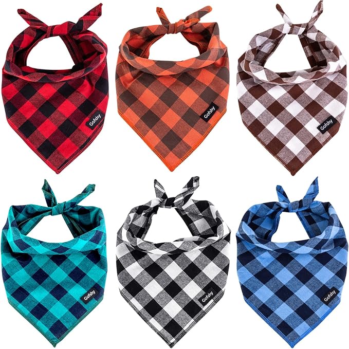 Buffalo Plaid Dog Bandanas Fall Christmas Small 6PCS Dog Gifts Red Blue Green by Gofshy