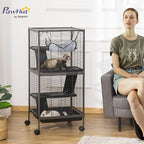 PawHut Metal Small Animal Cage, 4-Tiers Rolling Big Ferret Cage - Image 2