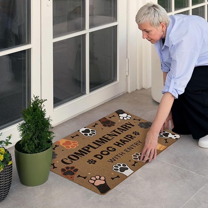 Complimentary Dog Hair with Entry Door Mat, Cute Dog Paws Print Artificial Coir - Image 2