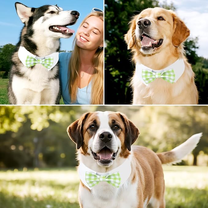Segarty Dog Bow Tie for Neck Girths 16.5-21.2in, Adjustable Green Plaid Bowtie - Image 3