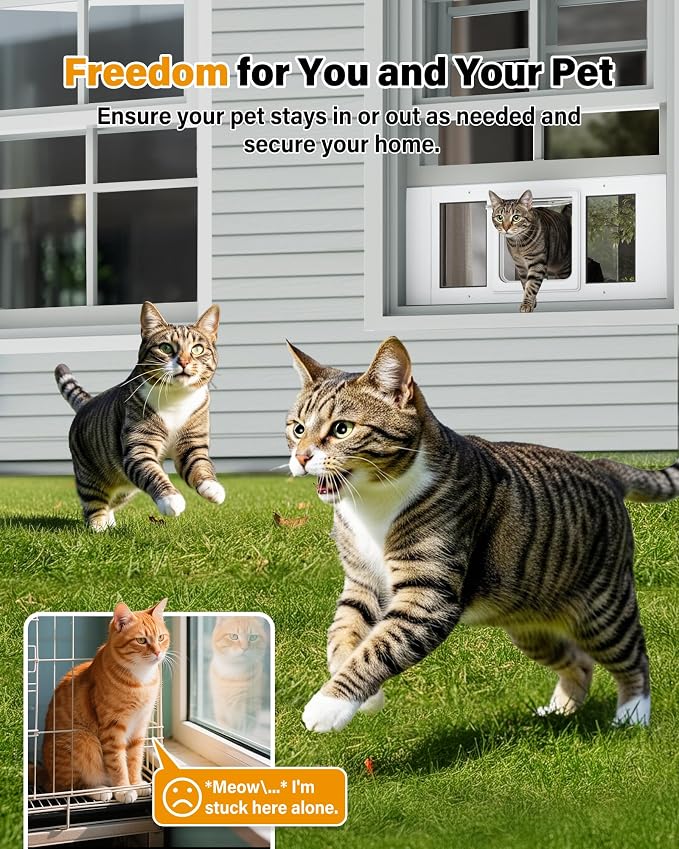 Cat Door for Window Weatherproof: Aluminum Frame Flap Pet Door Quick Fit Window - Image 3