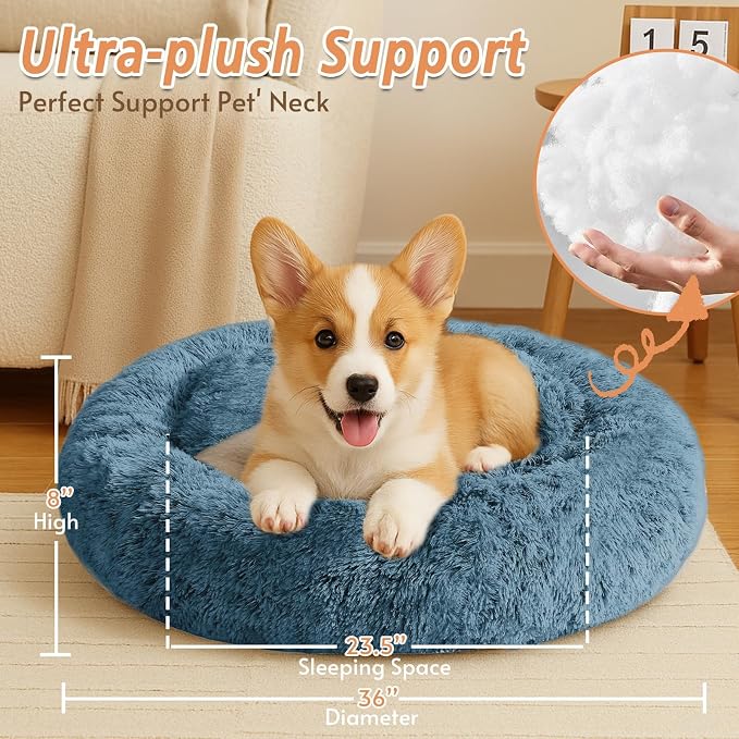 JOLLYVOGUE Calming Dog Bed Large Size Dog, Anti-Anxiety Donut Large Pet Bed - Image 5