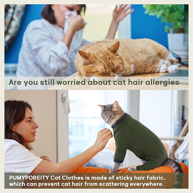 PUMYPOREITY Sticky Hair Cat Clothes, Prevent Loss Pajamas, Soft Sweaters - Image 2
