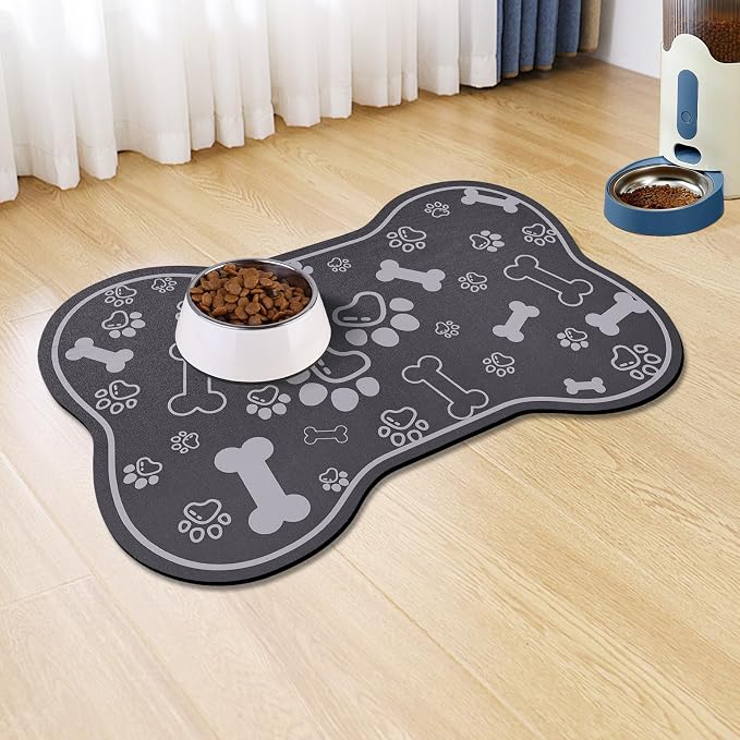 Dog Cat Food Mat, Rapid AbsorbentPet Feeding Mat, Bone Shaped Dog Placemat by VoanosHome
