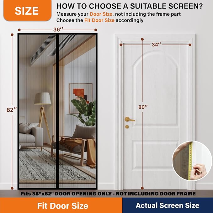 Magnetic Screen Door, Hook&Loop Pet Screen Door Fit Door Size 34" x 80" Heavy - Image 2