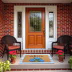 Tinideya 2 Pcs Hydrangea Door Mat Blue and White Stripe Welcome Non Slip Flower - Image 4