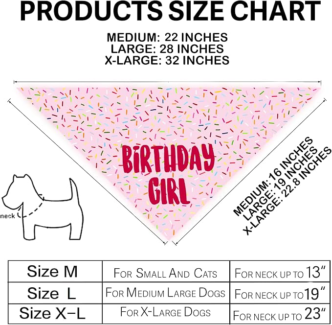 Birthday Girl Dog Bandanas 1 Pack, Triangle Reversible Pet Scarves - Image 7