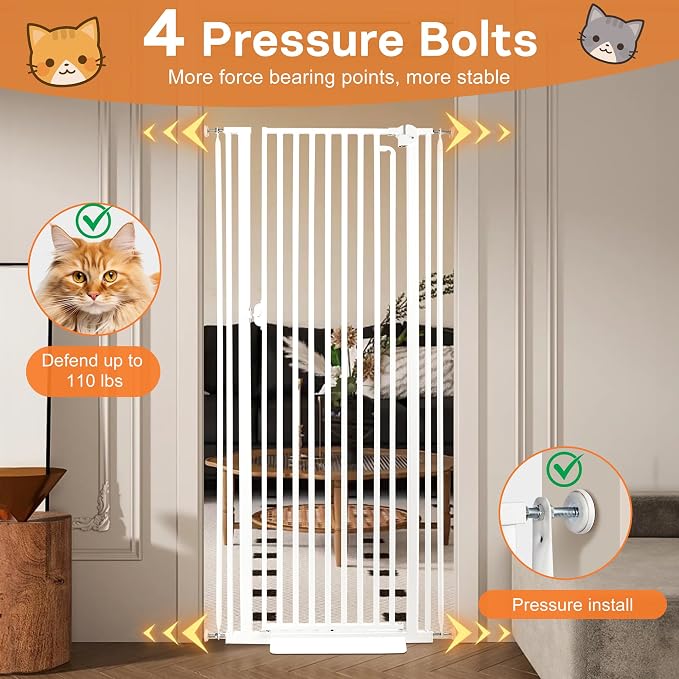 71“ Extra Tall Cat Gate for Doorway: 33.4-37.4” Wide Pet Gate, Auto Close/One - Image 3