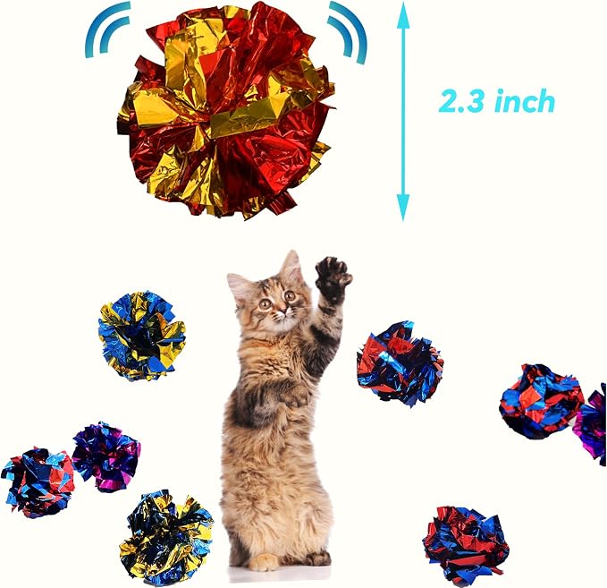 Cat Toys 20 Packs Interactive Crinkle Ball, 2.3 Inch Bright Colors Cat Ball - Image 2