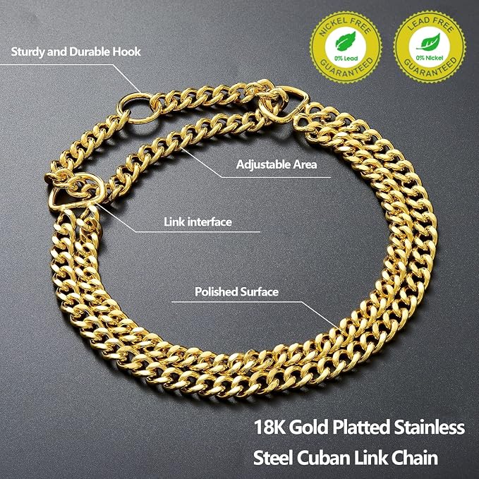 Gold Dog Chain Collar Stainless Steel 18K Gold Collar Adjustable Walking - Image 2