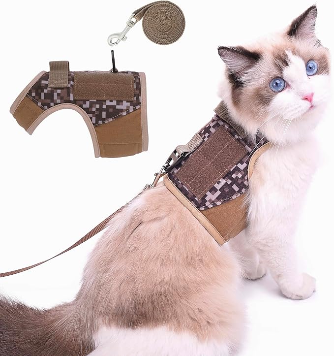 Tactical Cat Harness and Leash for Walking Escape Proof, Desert Camo, by Yizhi+Miaow
