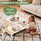 2-Layer Cat Hammock Bed, Breathable Washable Covers, Wooden Pet Furniture - Image 6