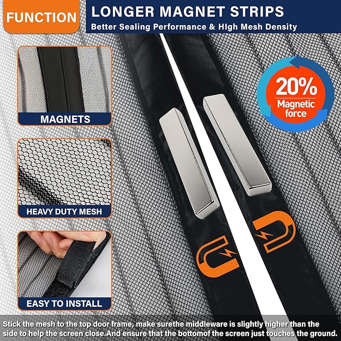 Magnetic Screen Door, Heavy Duty Door Screen Magnetic Closure Keep Bugs Out - Image 3