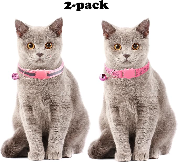 Hot Pink Kitten Collar with Bells, Light Blue Break Away Cat Collar with Bells - Image 3