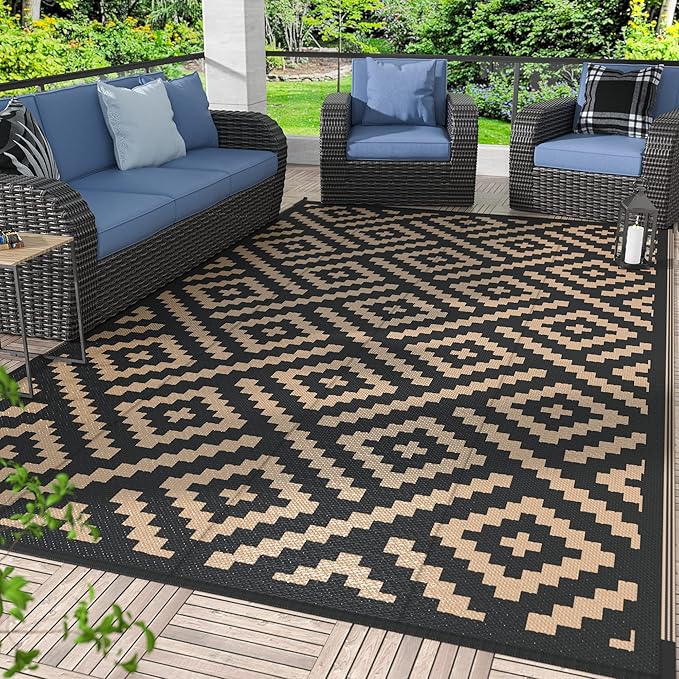 GENIMO Outdoor Rugs 8x10 Waterproof, Reversible Mats, Area Plastic Straw Rug by GENIMO